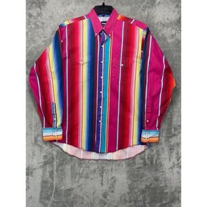 VTG Wrangler Men's Brushpopper Shirt‎ Sz 16.5/35 X-Long Tails Regular Fit Cowboy